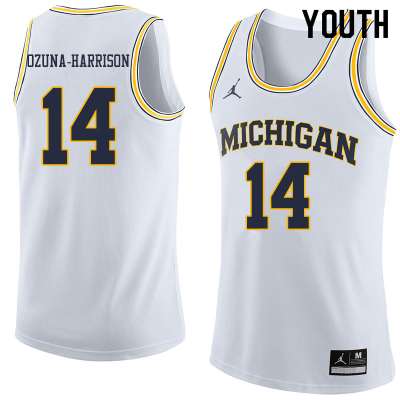 Youth #14 Rico Ozuna-Harrison Michigan Wolverines College Basketball Jerseys Sale-White